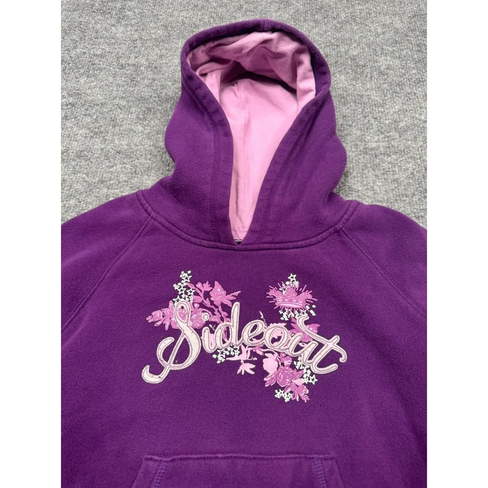 Sideout Girls Purple‎ Floral Graphic Pullover Hoodie Sweatshirt Kids Large 12/14